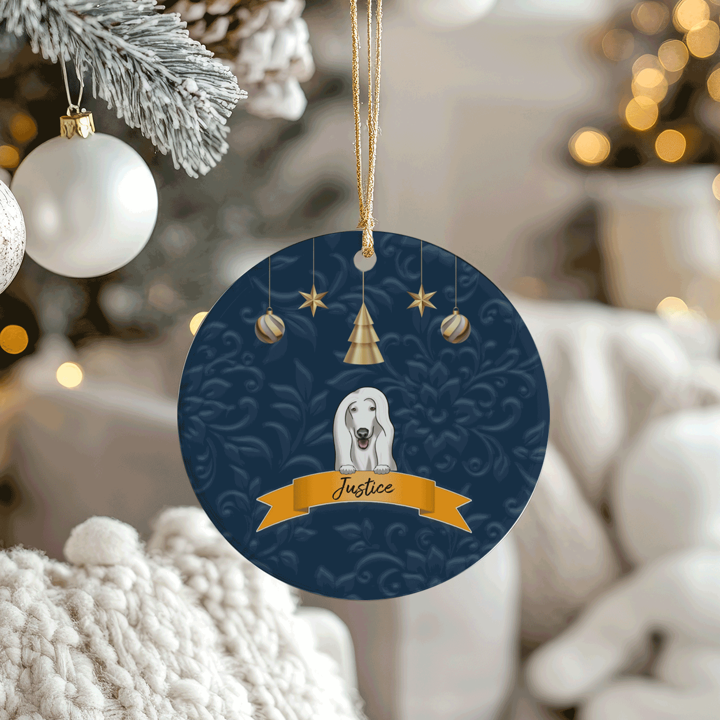 Personalized Dog and Cat Christmas Ornament with Custom Names | Circle Ceramic Ornament